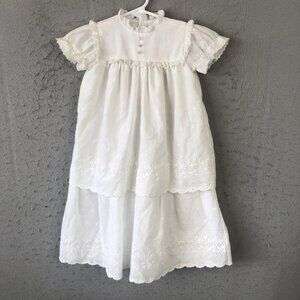 VINTAGE Sakowitz Dress Infant 0-3 Months White Eyelet Lace Ruffle Baptism 80s